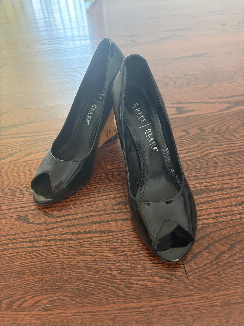 White House Black Market Black Patent Peep-Toe Pumps